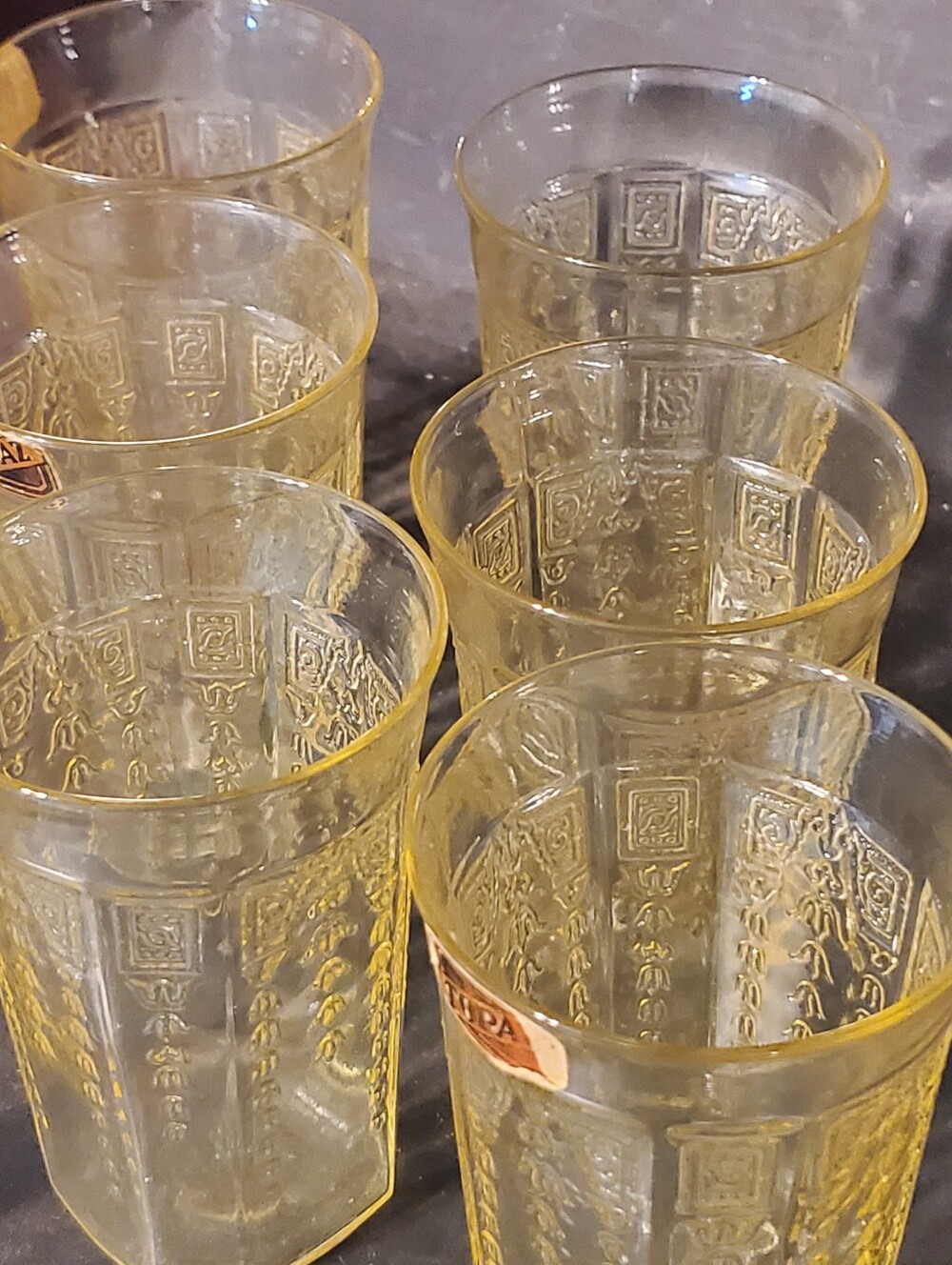 Set of 6 Yellow Depression Glasses In New Condition Juice Glasses